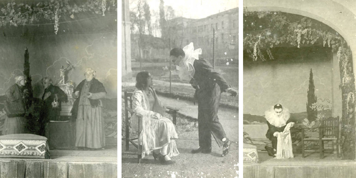 Pazienti attori durante una recita nel manicomio di Bologna nel gennaio 1929 (Aspi, fondo Ferrari)