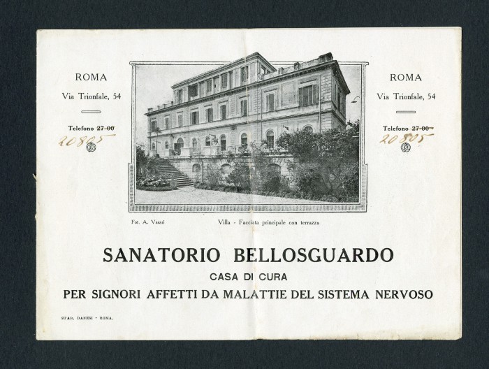 Opuscolo illustrativo del Sanatorio Bellosguardo di Roma.