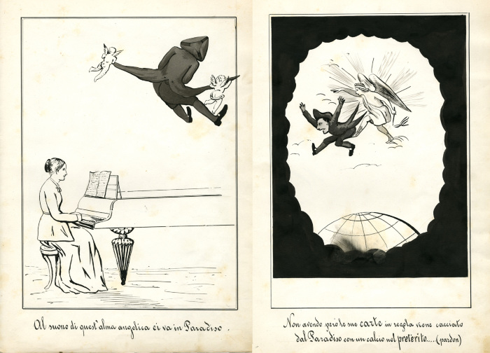 15. Pagine di "Fogli volanti. Azioni mimiche, storiche, spettacolose", con disegni di un paziente (Fondo Ferrari)