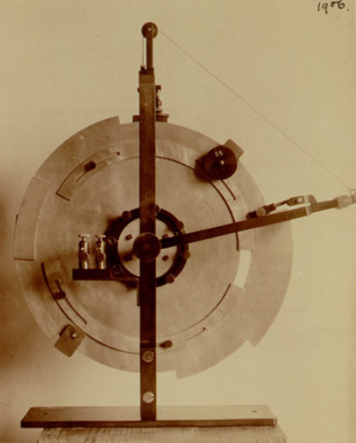 Foto del tachistoscopio a doppia caduta visto prospetticamente, 1906