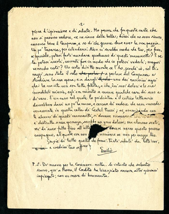 Lettera di Emilio Cecchi ad Arnaldo Pieraccini, 1922 (Archivio Pieraccini)