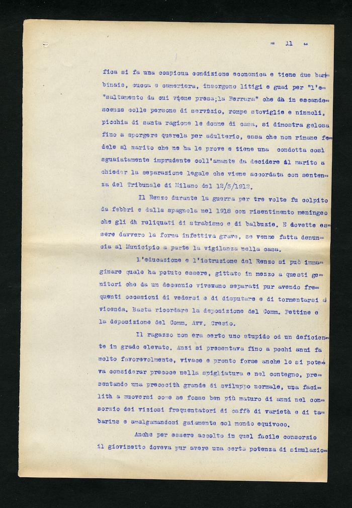 Perizia psichiatrica effettuata su Renzo Pettine da Giuseppe Antonini (Archivio Antonini, b. 7, fasc. 5)