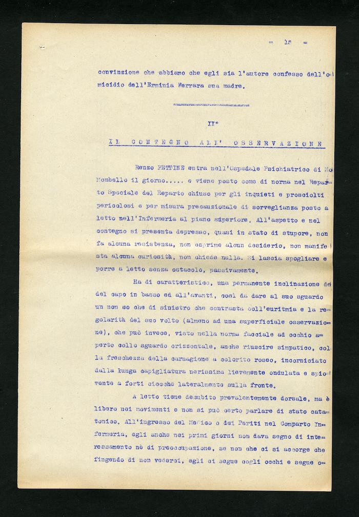 Perizia psichiatrica effettuata su Renzo Pettine da Giuseppe Antonini (Archivio Antonini, b. 7, fasc. 5)