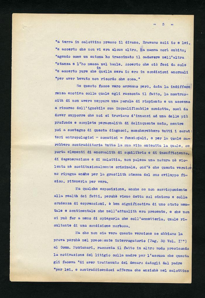 Perizia psichiatrica effettuata su Renzo Pettine da Giuseppe Antonini (Archivio Antonini, b. 7, fasc. 5)