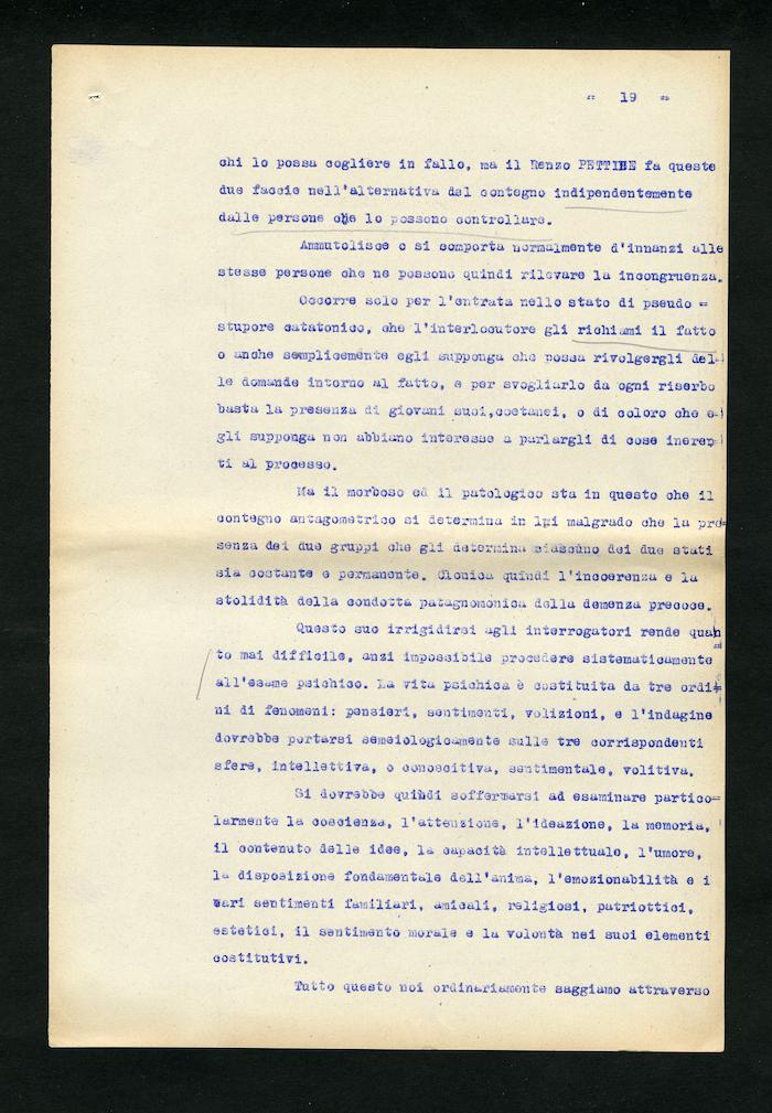 Perizia psichiatrica effettuata su Renzo Pettine da Giuseppe Antonini (Archivio Antonini, b. 7, fasc. 5)