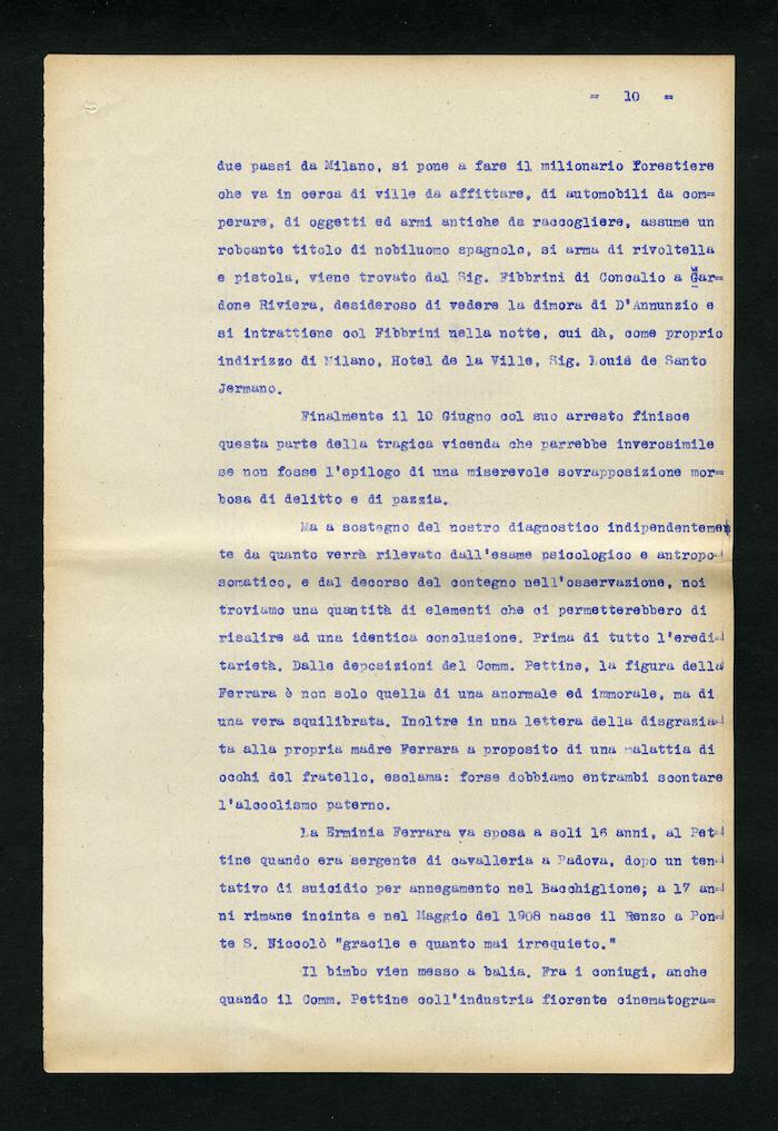 Perizia psichiatrica effettuata su Renzo Pettine da Giuseppe Antonini (Archivio Antonini, b. 7, fasc. 5)