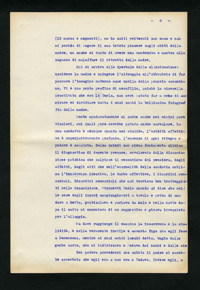 Perizia psichiatrica effettuata su Renzo Pettine da Giuseppe Antonini (Archivio Antonini, b. 7, fasc. 5)