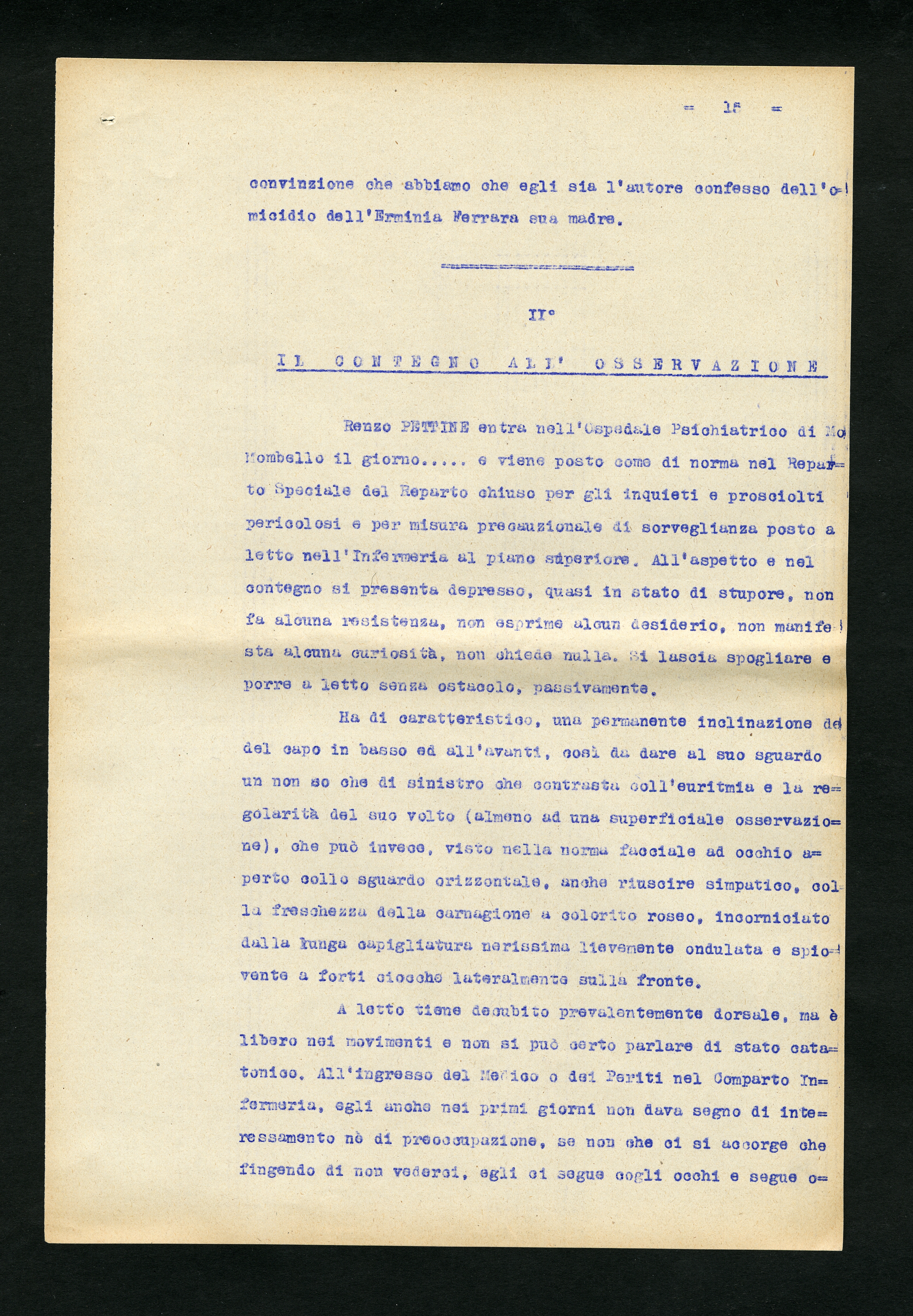 Perizia psichiatrica effettuata su Renzo Pettine da Giuseppe Antonini (Archivio Antonini, b. 7, fasc. 5)