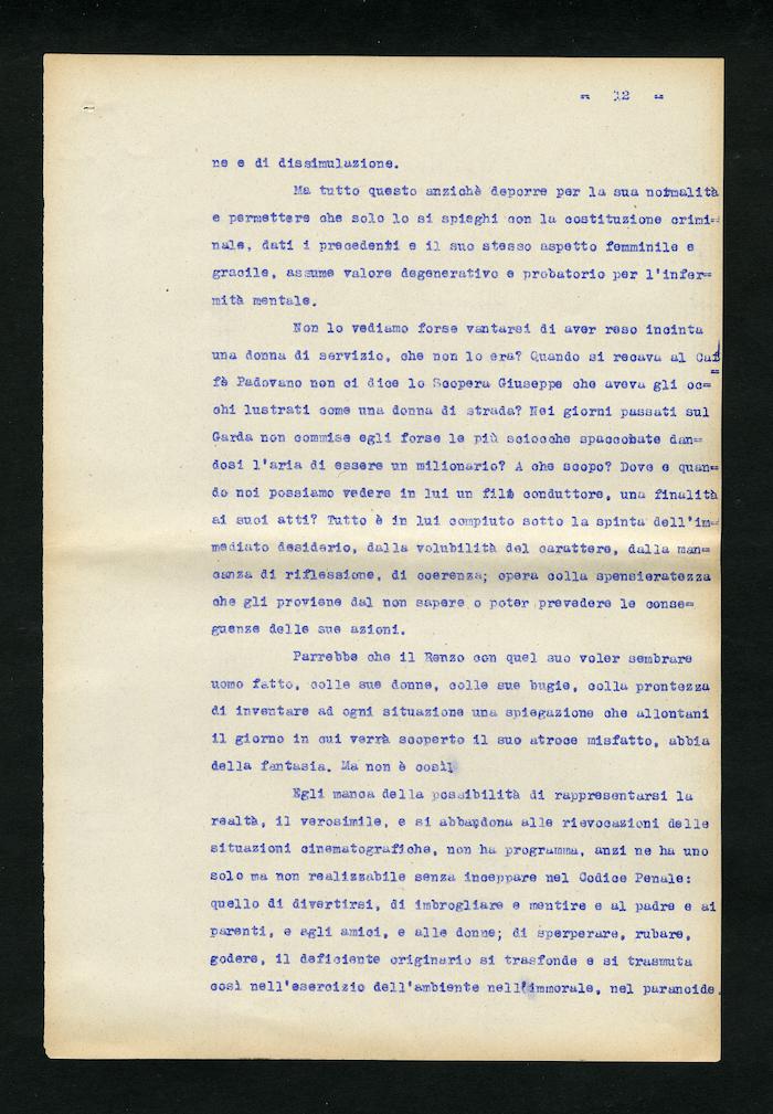 Perizia psichiatrica effettuata su Renzo Pettine da Giuseppe Antonini (Archivio Antonini, b. 7, fasc. 5)