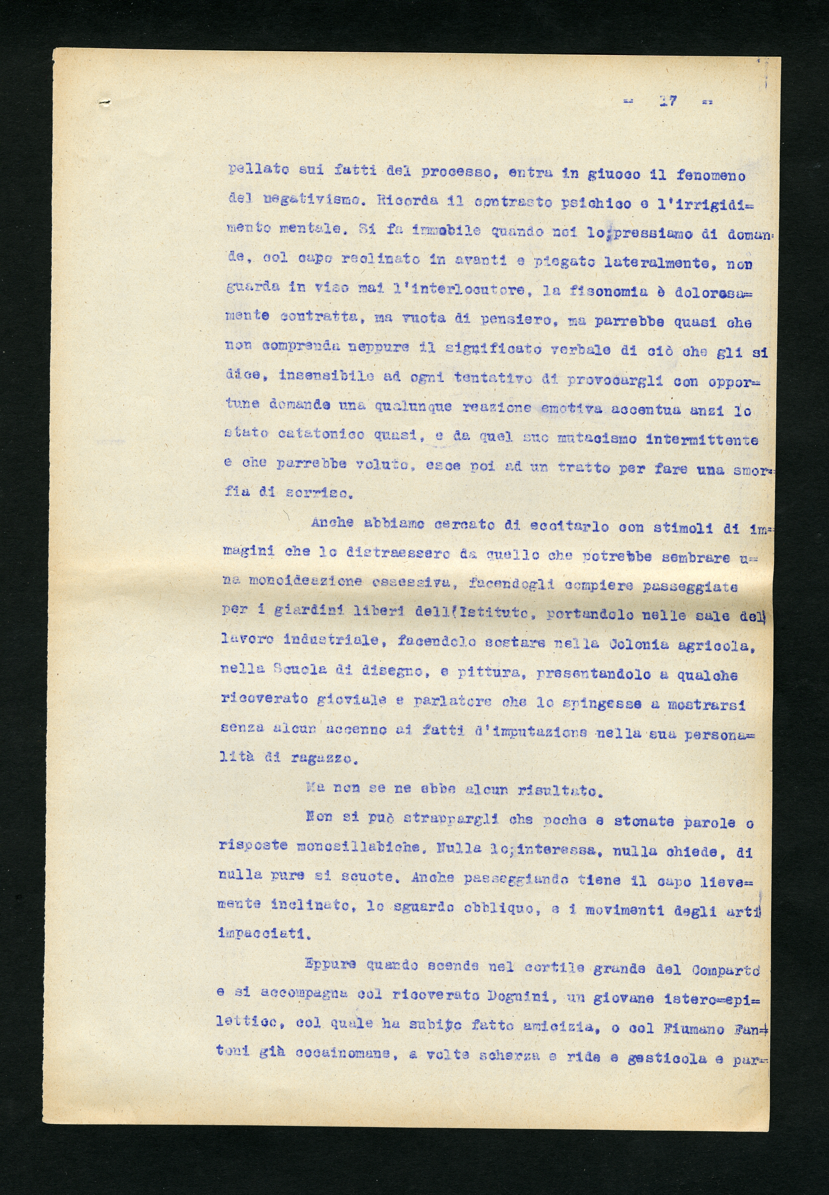 Perizia psichiatrica effettuata su Renzo Pettine da Giuseppe Antonini (Archivio Antonini, b. 7, fasc. 5)
