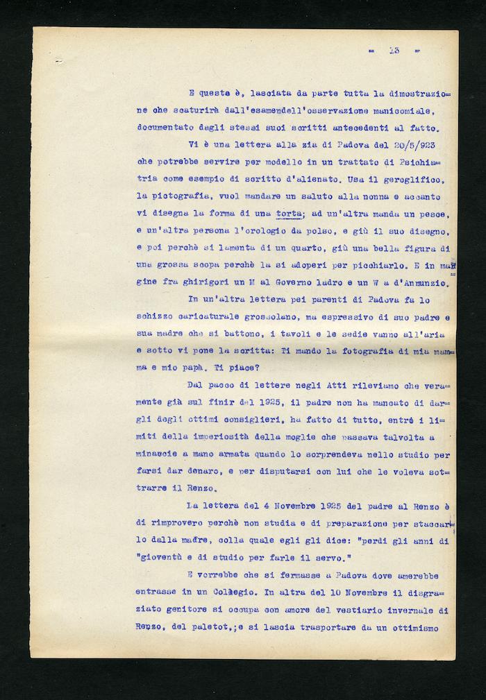 Perizia psichiatrica effettuata su Renzo Pettine da Giuseppe Antonini (Archivio Antonini, b. 7, fasc. 5)