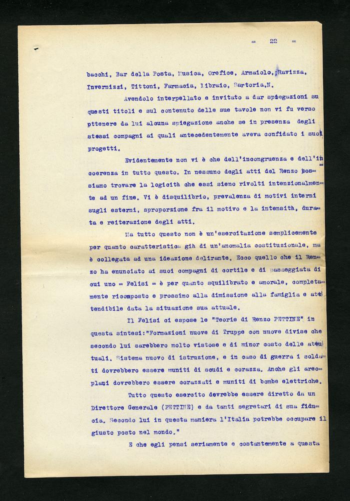 Perizia psichiatrica effettuata su Renzo Pettine da Giuseppe Antonini (Archivio Antonini, b. 7, fasc. 5)