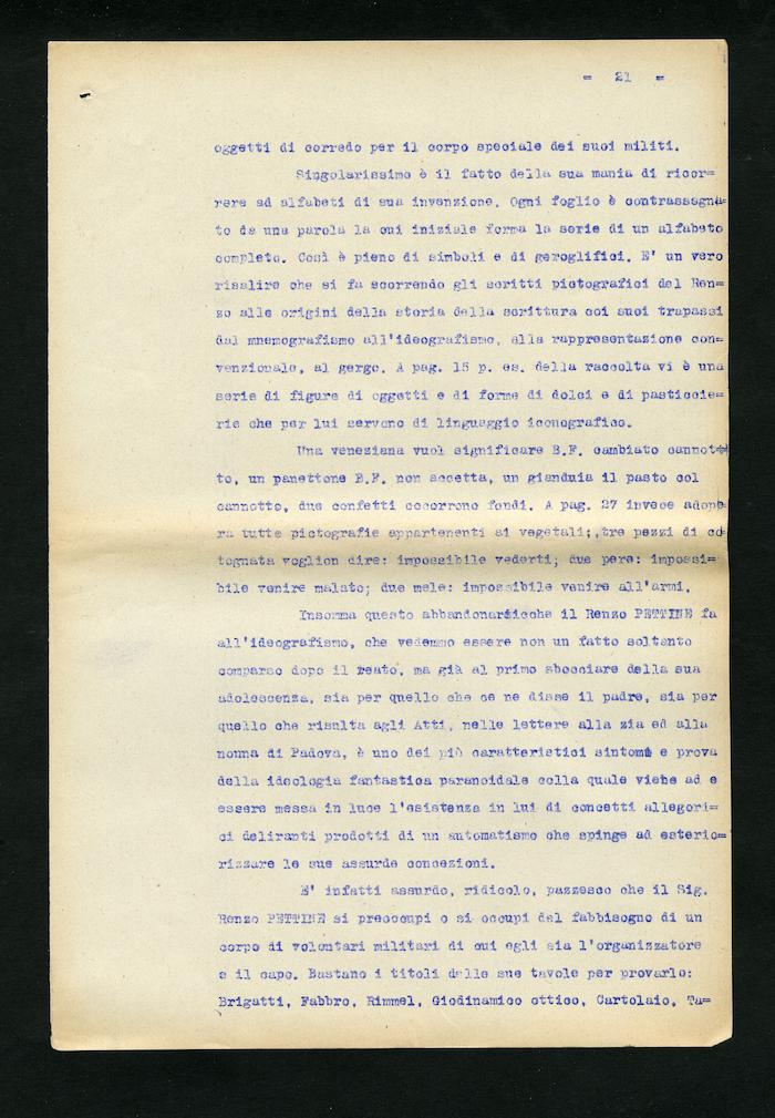 Perizia psichiatrica effettuata su Renzo Pettine da Giuseppe Antonini (Archivio Antonini, b. 7, fasc. 5)