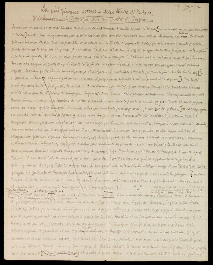 Manoscritto di Vittorio Benussi, "La più giovane scienza dello studio di Padova”, p. 2