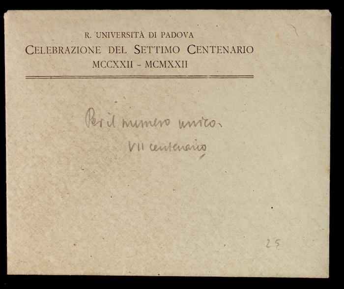 Manoscritto di Vittorio Benussi, "La più giovane scienza dello studio di Padova”, p. 1