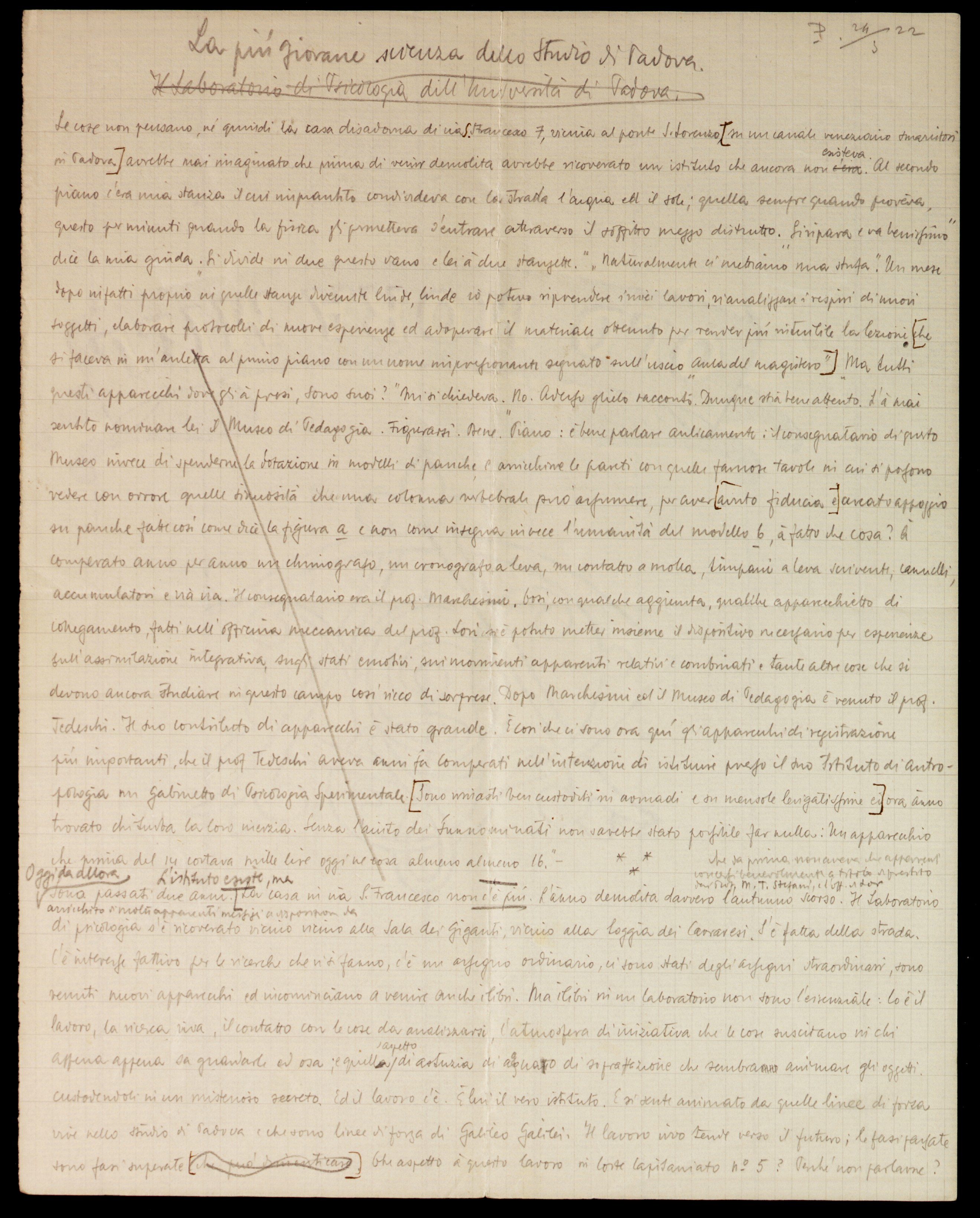 Manoscritto di Vittorio Benussi, "La più giovane scienza dello studio di Padova”, p. 2