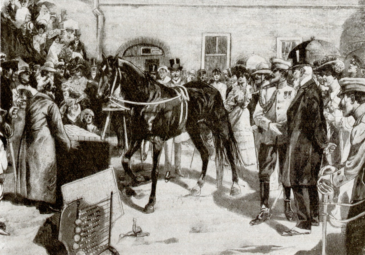 “Hans, il cavallo sapiente, esaminato dal ministro prussiano della pubblica istruzione” (dal libro di Karl Krall "Denkende Tiere", 1912, p. 25)