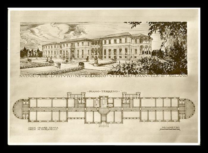 Istituto neurologico Vittorio Emanuele III in via Celoria, progetto originario degli architetti Tenca e Faravelli (Archivio dell'Istituto nazionale neurologico Carlo Besta, Milano)