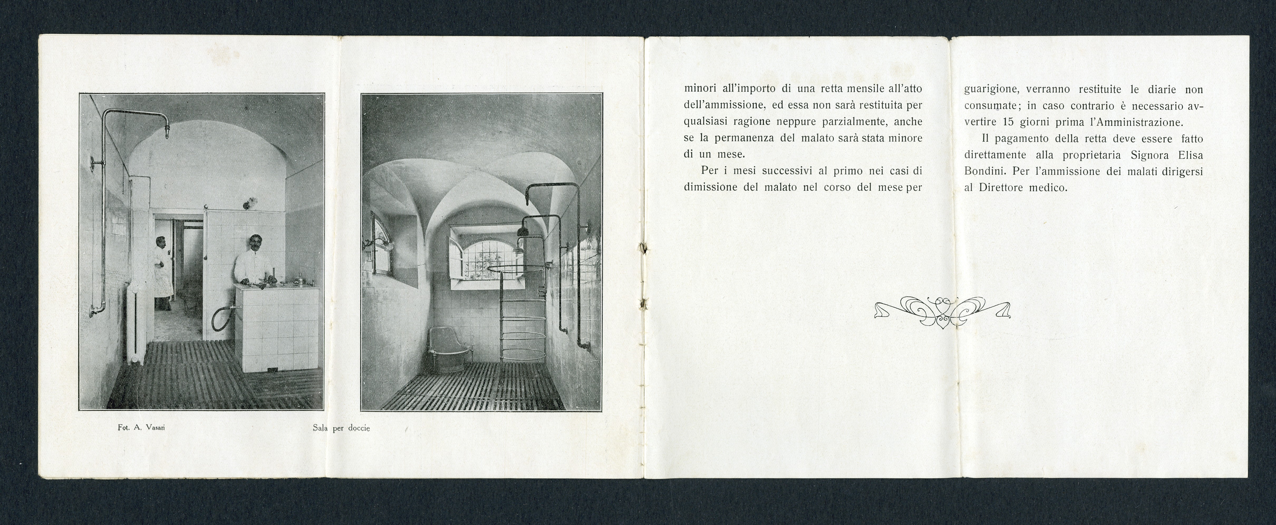 Opuscolo illustrativo del Sanatorio Bellosguardo di Roma. "Sala per docce"