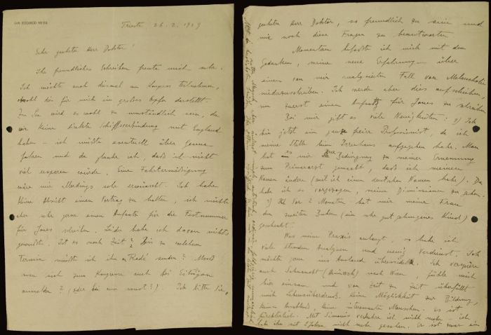 Lettera di Edoardo Weiss a Paul Federn del 26 febbraio 1929 (Archivio Weiss, Corrispondenza generale)