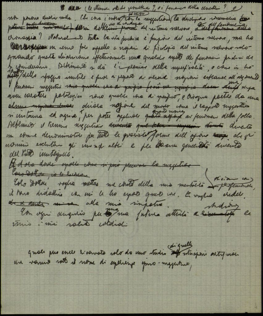 Minuta della lettera di Cesare Musatti a "Caro Dottore", ca. 1946 - 1951 (Aspi, Fondo Musatti, Carteggio)