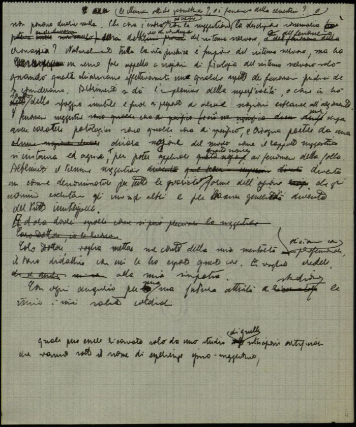 Minuta della lettera di Cesare Musatti a "Caro Dottore", ca. 1946 - 1951 (Aspi, Fondo Musatti, Carteggio)