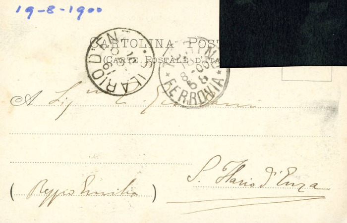 Cartolina di Giulio Cesare Ferrari a Emilia Giordani, Torino, 18/08/1900 (Aspi, Fondo Ferrari, recto)