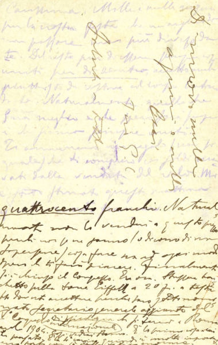 Cartolina di Giulio Cesare Ferrari a Emilia Giordani, Parigi, 25/08/1900 (Aspi, Fondo Ferrari, verso)